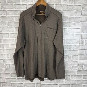 Ariat Rebar Foundation Mens XL Brown 1/4 Zip Long Sleeve Work Shirt 10041417